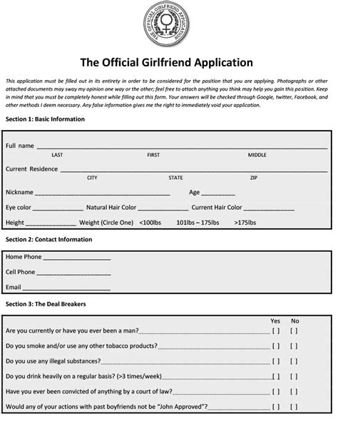 girlfriend application form|Official Girlfriend Application Form (Free Download)